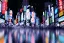 Placeholder: Cinematic view of Tokyo city at night, melancholic, buildings with blue neon signs and flags, rain, high definition, 3D