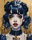 Placeholder: Poster in two gradually, a one side malevolent goth vampire girl face and other side the Singer Melanie Martinez face, painting by Yoji Shinkawa, darkblue and gold tones,