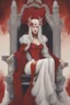 Placeholder: Beautiful white haired Vampire queen on her throne, drawing. Wearing a red cloak with a fur collar