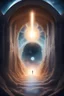 Placeholder: 10 portals to different dimensions opening within each other coming from fantasy far away view of beam