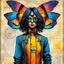 Placeholder: Hand drawn technical,full body portrait illustration , with detailed blueprints and engineering schematics of a walking hybrid Madagascan sunset moth insect girl, in the comic book art style of BILL SIENKIEWICZ and JEAN GIRAUD MOEBIUS, with highly detailed facial features, drawings, and technical notation, 8k, vibrant natural colors