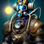 Placeholder: 90's male retro scifi art of a steampunk diver with big armor