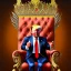 Placeholder: Donald Trump, oil painting, crown, sitting, throne, dragons