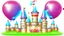 Placeholder: Illustration of a balloon castle, this castle is the party decoration factory. detailed illustration, realistic and colorfull