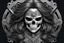 Placeholder: Logo skull, hair , scissors, mask, cover face in 8k tattoo artist dynamic pose, oshare kei, hurufiyya, rtx, intricate details, highly detailed, high details, detailed portrait, masterpiece,ultra detailed, ultra quality