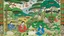 Placeholder: A painting by Kunisada and Matisse of people practicing yoga surrounded by wild animals and lush vegetation.