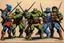 Placeholder: (Art by Brion Gysin), TMNT leonardo's katana, michelangelo's nunchaku, donatello's bo staff, raphael's sai, huile sur carton, 60 x 84 cm