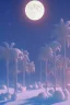 Placeholder: 1980's aesthetic vaporwave palm trees with lighting with moon with audi in the winter snow