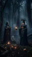 Placeholder: Halloween Cthulhu portrait of merciless medieval countess and her creepy sister, clawed hands, full moon, mist,performing arcane ritual with immense power on altar in dark forest grove, down-light, shot on Hasselblad h6d-400c, zeiss prime lens, bokeh like f/0.8, tilt-shift lens 8k, high detail, smooth render, down-light, unreal engine, prize winning