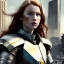 Placeholder: ultrarealistic, ruined city,__sci-fi armor__, __angles__, 18 year old woman, strikingly beautiful, ginger hair, _colour_, [__starlets__|__starlets__], (pale __skincolor__ skin:1.2), __camera__, _hair_, detailed face and eyes, medium breasts, leather choker, freckles, dynamic pose, resolved expression, __accessory__, strappy outfit, (straps:1.1), sword in scabard on left hip, (buckles, buttons, snaps, rings:1.0), haltertop style breastplate, detailed eyes, plump lips, sci-fi theme