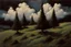 Placeholder: Trees, clouds, 2000's gothic films influence, otto pippel impressionism painting