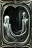 Placeholder: Linocut ghostly apparition in mirror