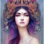 Placeholder: portrait,"Insanely detailed photograph of a beautiful Queen of the light Goddess,gorgeous clean face, highly intricate dress,intricately designed colorful stainedglass decorations in hair,ominous,elegant, highly detailed hair, digital painting, artstation, concept art, smooth, sharp focus, illustration, art by artgerm and greg rutkowski, alphonse mucha,Dan witz, 8 k,looking downward,album cover art,fantasy