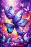 Placeholder: vibrant psychedelic oil painting image, airbrush, 64k, cartoon art image of background purple and WHITE BUTTERFLIES , futurism style