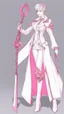 Placeholder: A white blind vampire with white and pink short hair, slave, Handcuffs, Weapon handcuffs in dreamshaper finetuned model with dynamic art style witg