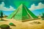 Placeholder: A green pyramid surrounded in sand designed in Mayan architecture painted by Edvard Munch