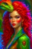Placeholder: one woman holding a dragon, young Robyn Lively / Elsa Hosk / Shanina Shaik face morph, a beautiful young woman with pale, softly freckled skin, multi-hued long red curly hair and green turquoise-speckled eyes, holding an anatomically perfect pink and purple iridescent dragon; fantasy art by Kerem Beyit, XNO art, Julia Pishtar, MisterFeelgood, BoneHed-Art, Chet Zar art; Renaissance, luminous colorful sparkles, airbrush, depth of field, 16k, mixed media, ethereal, Unreal Engine 5; by James R. Eads