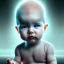 Placeholder: a human baby artist called tobias leander with no hair,halo, wings, drinking, sitting in chair, photo realistic spray painting, book cover illustration