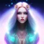 Placeholder: beautiful woman with long hair look the stars and northern aurora blue turquoise lights, blue, pink,