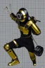 Placeholder: Metallic Cyber-punk style camera-mask and old headphones. Large fencing mask covers cheeks. Trim man. Reflective plastic body surface, golden skin, full-coverage. Body and Head full of integrated old-fashioned cameras and an old telephone. Golden to black surfaces body. Perfect body. Equations, Euclidean 3D-tiling, Escher tiling. Soviet propaganda in 1990's. Cables in head. Daft Punk. Matrix leather jacket. Hood. Beanie.