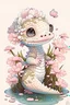 Placeholder: cute baby alligator, cherry blossoms, adorable nursery room decor, beautiful digital art, cute nursery art, intricately detailed Jody Bergsma, painting, hyper realistic, full image, very rendered polished perfect, intricate detail, illustration, cartoon style, kawaii chibi, cartoon, cg society, white background