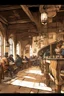 Placeholder: Lots of People sitting around tables in a medieval tavern with a stone floor, add people to the chairs