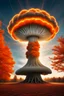 Placeholder: a tree in the fall that looks like a nuclear explosion's mushroom cloud, with energy lines radiating outward but behind, angelic fantastic lighting