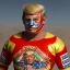 Placeholder: Realistic image of Donald trump wrestler, Mexican wrestling style, Mexican wrestling mask for eyes, red and blue breeches, glow us flag dress, suspenders, retro style, 80s, vibrant color, highly detailed, sky background, concept art, unreal engine 5, god rays, ray tracing, RTX, lumen lighting, ultra detail, volumetric lighting, 3d, finely drawn, high definition, high resolution.