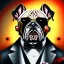 Placeholder:  spray paint art,portrait bulldog dog mafia boss with machine gun and suit, run for cover