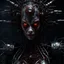 Placeholder: Demonic mechanical creepy aggressive necrophage zombie undead girl with scary red eyes, in a spiky mechanical suit with tubes, dark fantasy horror, Filigree, Aesthetically pleasing, Realistic, Professional photo, 4k, hight resolution, higly detailed, 30mm lens, 1/250s, f/2.8, ISO 100