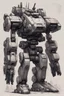 Placeholder: sketch, scifi, scout recon mech with tank turrets and cannon, massive guns on both hands, on shoulders there are rockets, urban warfare, detailed,