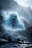 Placeholder: Giant scary ice and stone humanoid monster, dramatic scenery, cold light