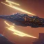 Placeholder: huge ornate spaceship made of brass flying through space