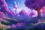 Placeholder: monde en fleurs bleu pink fuksia, concept art, crépuscule , trees bleu pink violet oranger, vibrant Color, réaliste