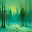Placeholder: A cyan snowfield with evergreen trees painted by John Atkinson Grimshaw