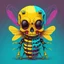 Placeholder: cartoon bee psychedelic skull with skeleton torso looking right colors bee hive colors