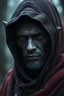 Placeholder: Portrait of a dark elf dark skin male hooded