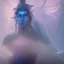 Placeholder: lord shiva meditating in the air, ultra realistic photo, blue colour, high key lighting, volumetric light high details psychedelic background