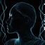 Placeholder: a portrait photograph of luminescent lines completely covers a woman's face like topographical curves , head bust, pure black background, 35 mm photo, neon light, highly detailed gloomy, sharp focus