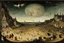 Placeholder: View of Elysium with dark female flying around over people running away in fear, Hieronymus Bosch