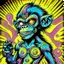 Placeholder: Mojojojo chimpanzee alien hybrid villain, expportrayed digital illustration of cartoonist animation style, 90s cartoon animation, hand drawn, lisa frank coart gross art, pop punk, 90s anime inspired, airbrushing, post modern, horror cut, gradient chrome abberations, retro weird drawings