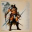 Placeholder: ConceptSheet [by Boris Vallejo]: ranger and his broad sword with AD&D statistics