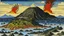 Placeholder: A volcano with scalding hot rocks painted by Katsushika Hokusai