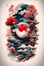 Placeholder: Create a captivating modern 2d colorfull ink Japanese tattoo design for print , using the elegant influences of japan art style, for print, dynamic elements from fashion and design, and bold Japanese art aesthetics, framing centered in the center, distanced from the edges of the paper perimeter, perfect anatomy, bauhaus, Divine Proportion,