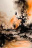 Placeholder: where reality ends and imagination begins; Ink wash with splashes of Peach Fuzz color