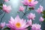 Placeholder: a magical crystal flower lotus magnolia lys bougainvillier, blue gold house indian palace castle in the woods, magnolias pink,blue lake,sun,white swanns,pink vertical, blue lake,sharp, vines, candlelit, endor, ornate, elegant, highly detailed, artstation, concept art, smooth, sharp focus, illustration, 8k, splash art, wallpaper, key visual