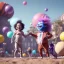 Placeholder: Ultra realistic circus scene. Sweet hair monster and Child’s playing, smile, happy, color bubbles, smooth color, waist up view, Wes Anderson style, dark ambient, highly detailed, concept art, unreal engine 5, god rays, ray tracing, RTX, lumen lighting, ultra detail, volumetric lighting, 3d, finely drawn, high definition, high resolution.