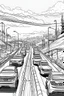 Placeholder: Outline art, no shading, cars on the road, cartoon style, black and white, low detail, --ar 9:11