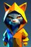 Placeholder: low poly with basic shapes playstation 1 chracter of a happy cat in a hoodie witha retro gam on the hoodie