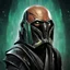 Placeholder: star wars bald male corellian jedi pilot wearing gunmetal grey and black old republic armored robes with gold trim inside the jedi temple holding a lightsaber with viridian green blade in left hand, centered head and shoulders portrait, hyperdetailed, dynamic lighting, hyperdetailed background, 8k resolution, volumetric lighting, light skin, fully symmetric details